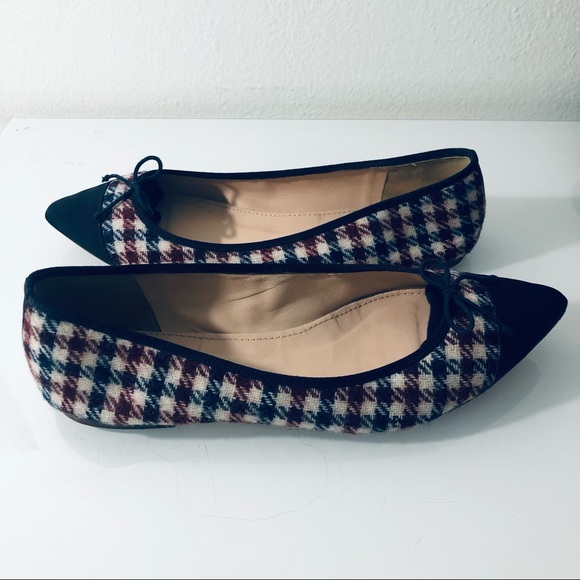 JCREW GEMMA CAP-TOE FLATS IN TWEED IVORY BURGUNDY NAVY SHOES.SIZE 8 - Picture 4 of 10